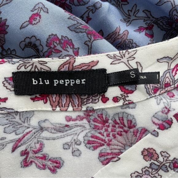BLU PEPPER Boho Floral Lace-Up Oversize Peasant Blouse Size S Ombré - Picture 5 of 7